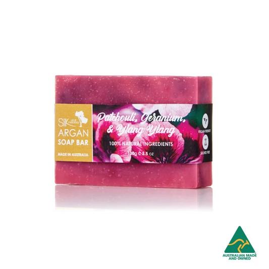 Patchouli, Geranium, Ylang Ylang Argan Soap Bar