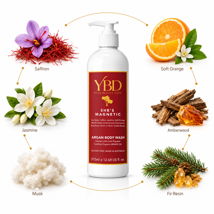 Your Beauty Dupe x Silk Oil of Morocco - She’s Magnetic Argan Body Wash- Inspired by Baccarat Rouge 540 MFK's