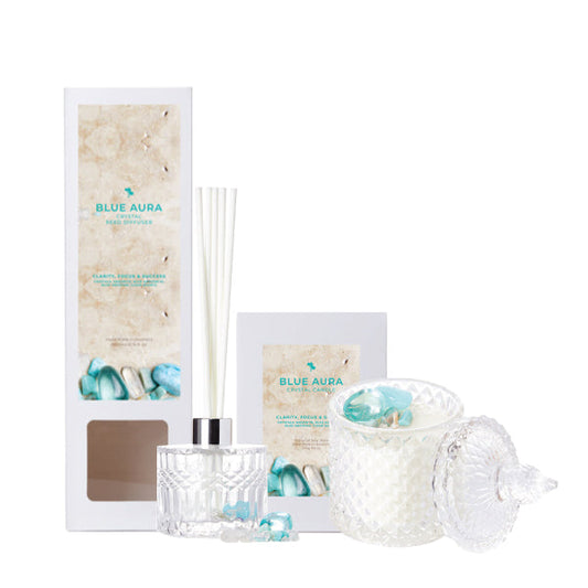BLUE AURA Crystal Candle & Diffuser Value Pack