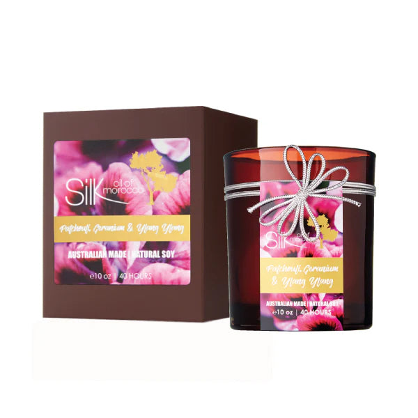 Silk Oil of Morocco - Patchouli, Geranium & Ylang Ylang - Amber Natural Soy Candle