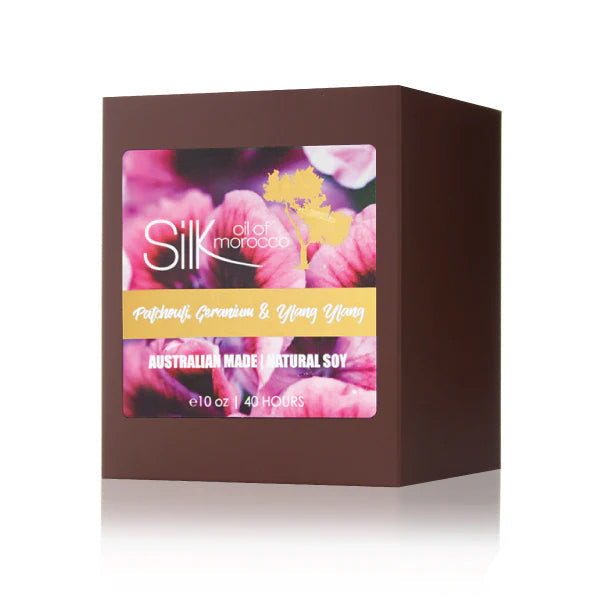 Silk Oil of Morocco - Patchouli, Geranium & Ylang Ylang - Amber Natural Soy Candle