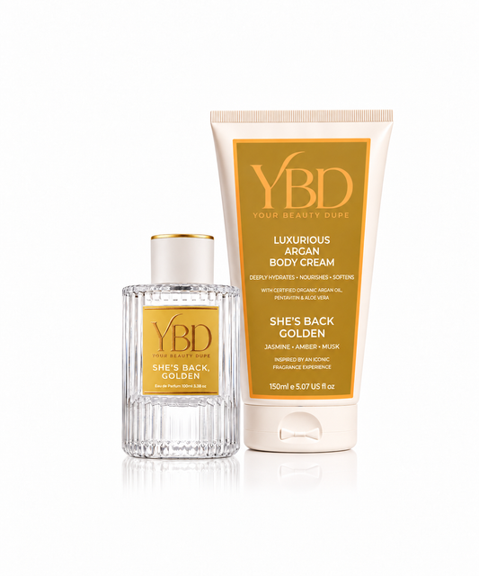 Your Beauty Dupe x Silk Oil of Morocco - The Indulgence Duo- She's Back Golden Perfume — Inspired by Poême Lancôme