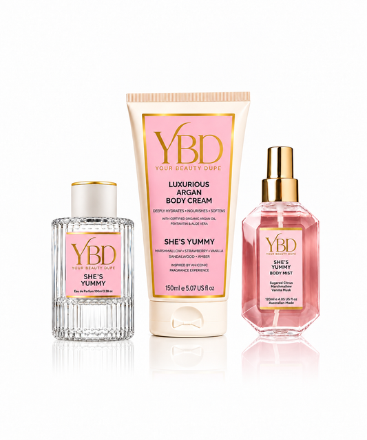 Your Beauty Dupe X Silk Oil of Morocco - The Layering Trio - She's Yummy Inspired by Kayali Boujee Marshmallow
