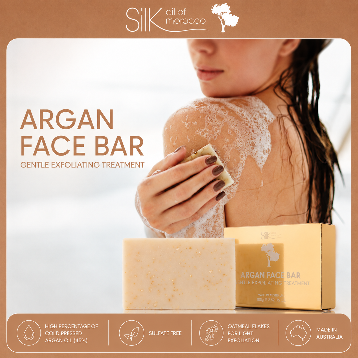 Silk Oil of Morocco - Pure Argan Oil Luxury Cleansing + Exfoliating Treatment Bar
